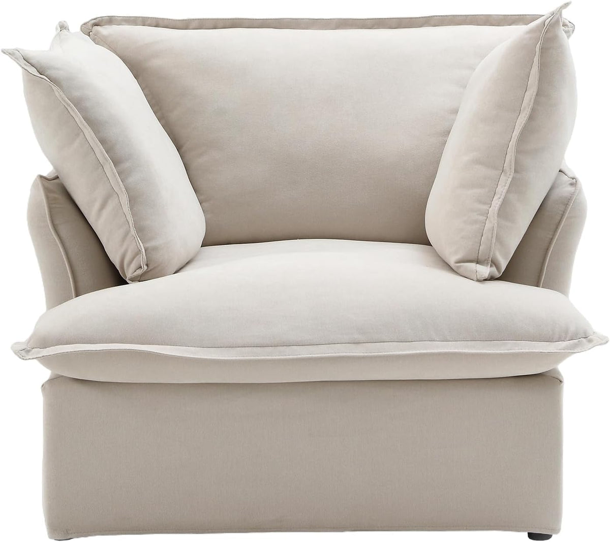 Comfy Couch Chair with Thick Cushion, Single Accent Chair Deep Seat Sofas Couches, Hemp Velvet Sofa Furniture for Small Spaces, Living Room, Bedroom, Office, Apartment, Beige