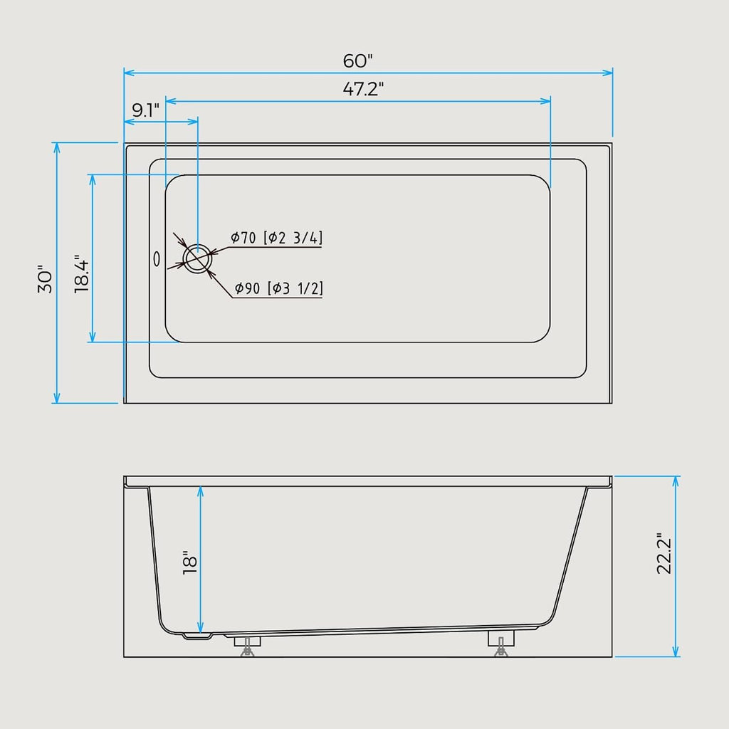 Drop-In Bathtub 60 x 30 inch Acrylic Alcove Tub with Left Hand Drain and Skirted Apron, White Soaking Tub for Bathroom Renovation, Modern Built-In Tub for Comfortable Family Bathing