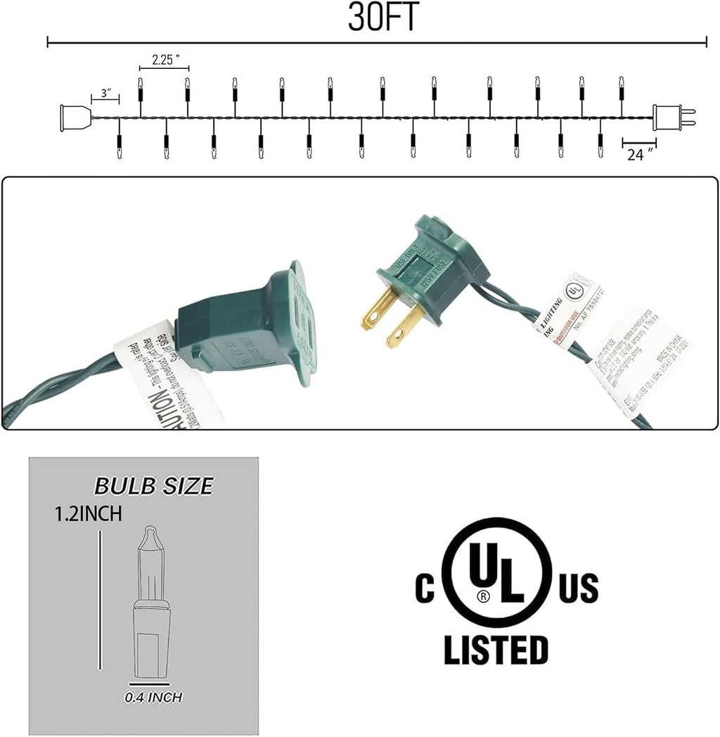 Christmas Mini String Lights, 60FT 300 Incandescent Green Wire Fairy Lights UL Certified Christmas Decorations for
