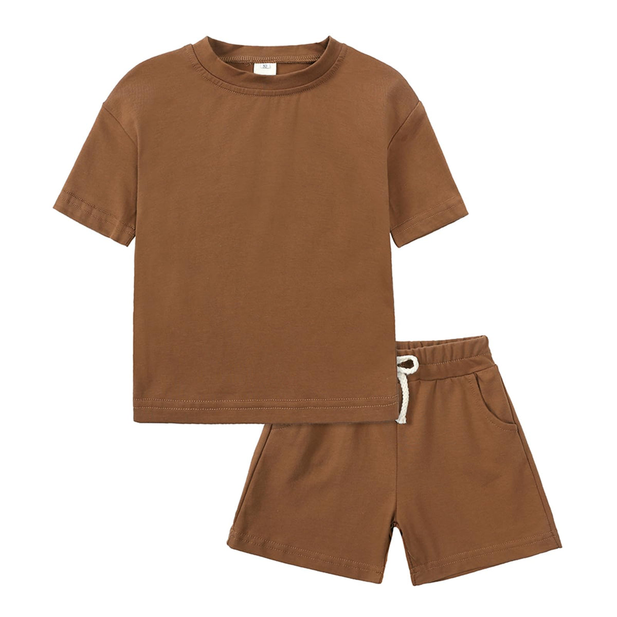 Toddler Kids Plain Short Sleeve T-Shirt and Shorts Set Unisex Cotton Summer Outfit Clothes for Little Boys or Girls