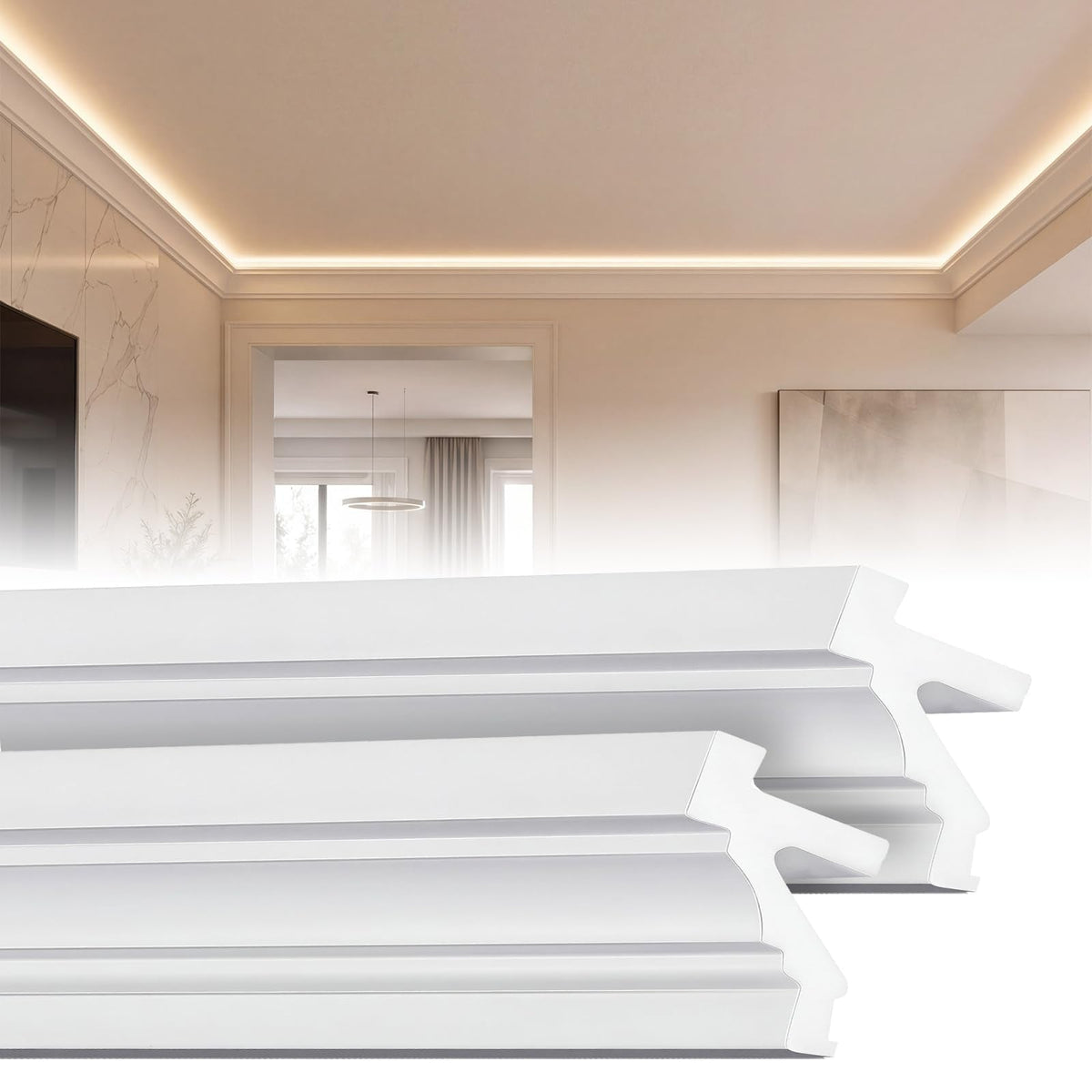 18 Pcs Ceiling LED Crown Molding Trim Decorative with LED Duct Kit
