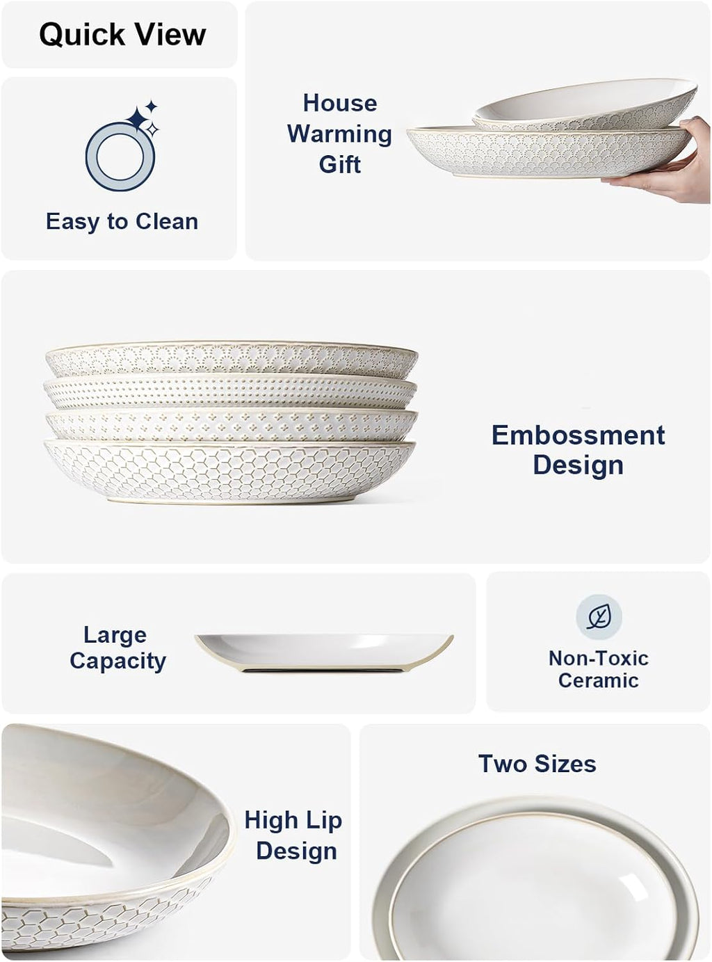Ceramic Serving Bowls Set of 2, Large Serving Dishes for Entertaining, 11.8 & 13.7 Inch Oval Serving platter, Salad