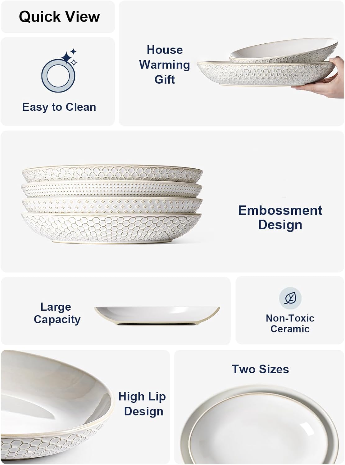 Ceramic Serving Bowls Set of 2, Large Serving Dishes for Entertaining, 11.8 & 13.7 Inch Oval Serving platter, Salad