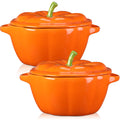 2 Pcs Ceramic Pumpkin Bowls with Lids, 13 oz Oven Safe Ramekins