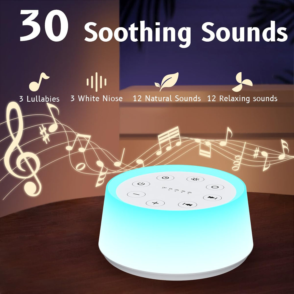White Noise Machine with 30 Sounds Sleep Music 5 Timers 12 Colors Baby Night Light with Memory Function Sound Machine for
