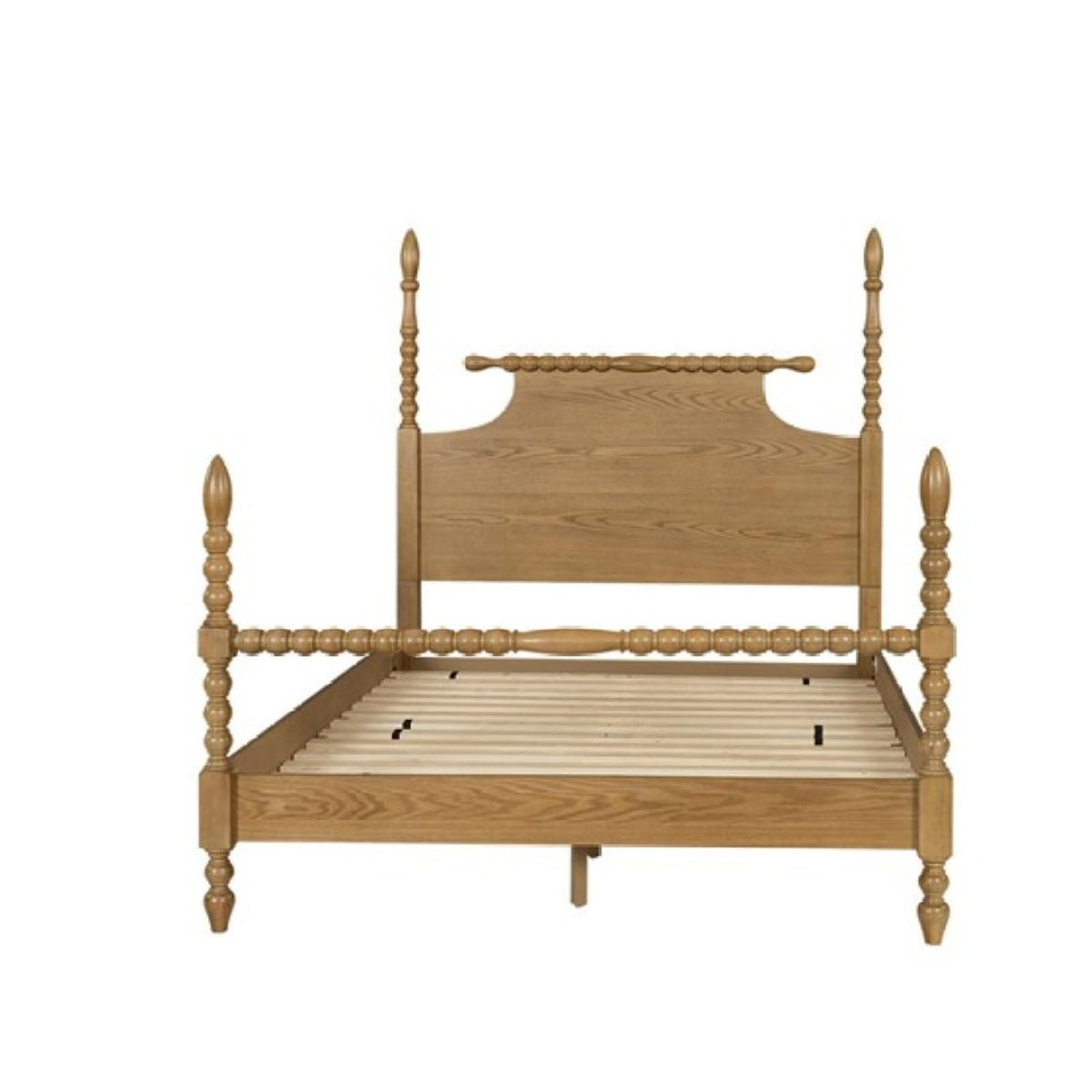 Queen Size Solid Wood Spindle Platform Bed Frame with Turned Posts, Bobbin Railing and Silent Wooden Slats Support