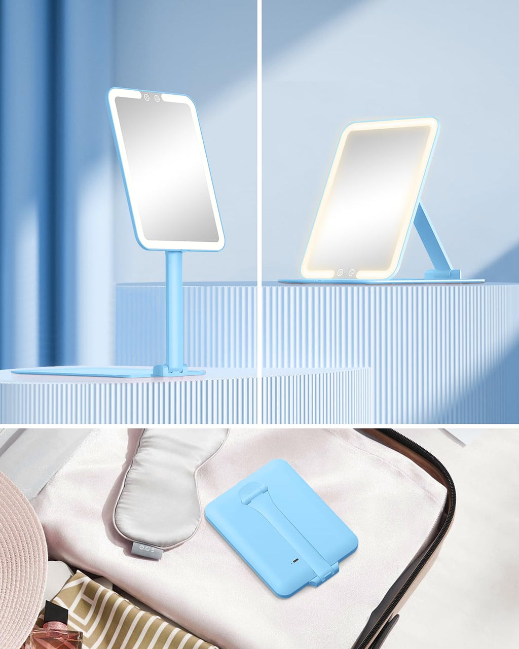 Travel Makeup Mirror with 3 Lights and Magnification 10X