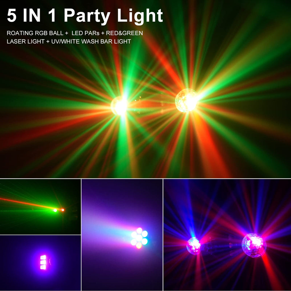 DJ Lights with Stand, 5 in 1 Dj Lights for Parties Disco Ball Stage Party Light Set with Sound Activated Control