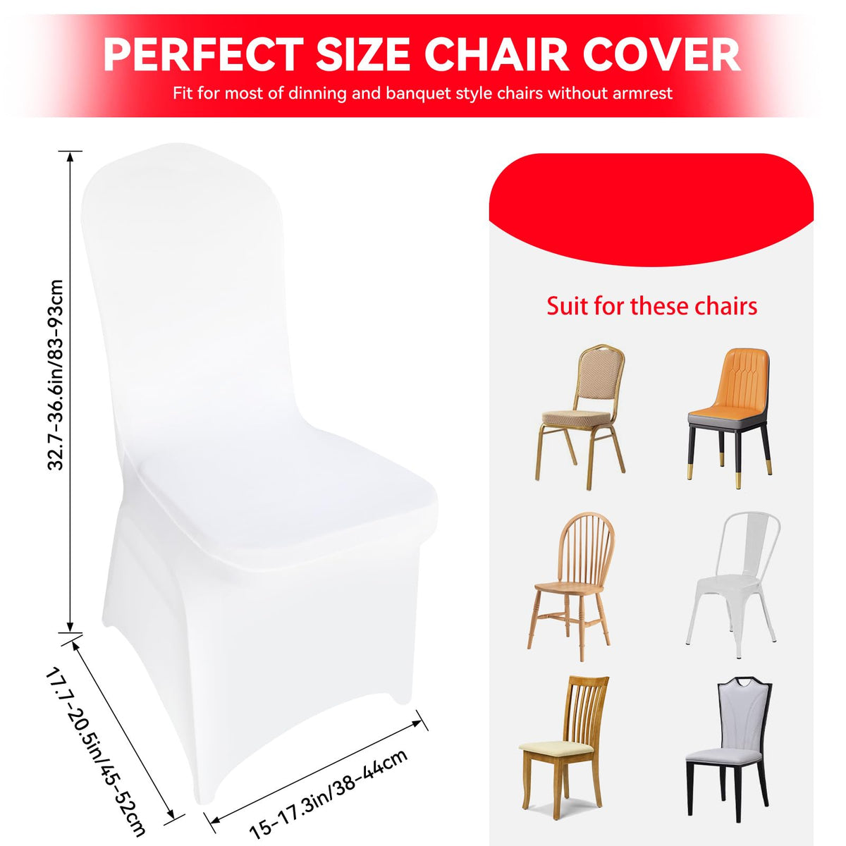 100 Pcs White Stretch Chair Covers - Premium Polyester Spandex Slipcovers for Wedding, Party, Banquet, Dining & Event