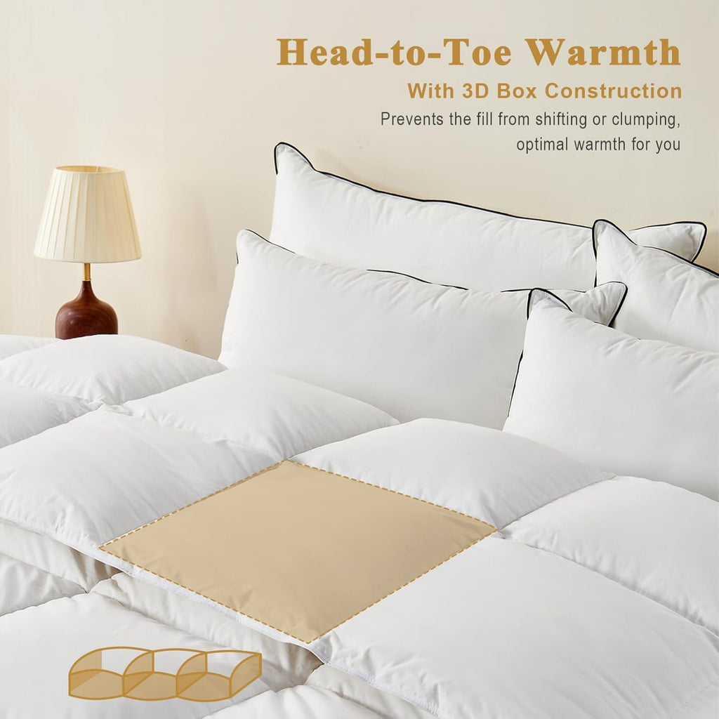 Organic Feather Down Comforter, Luxury Extra-Fluffy Duvet Insert