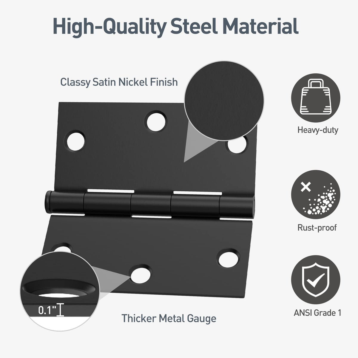 12 Pack 3.5" x 3.5" Black Square Door Hinges, Matte Black Interior Door Hinge Bathroom Door, 3 1/2 Inch Door Hinges