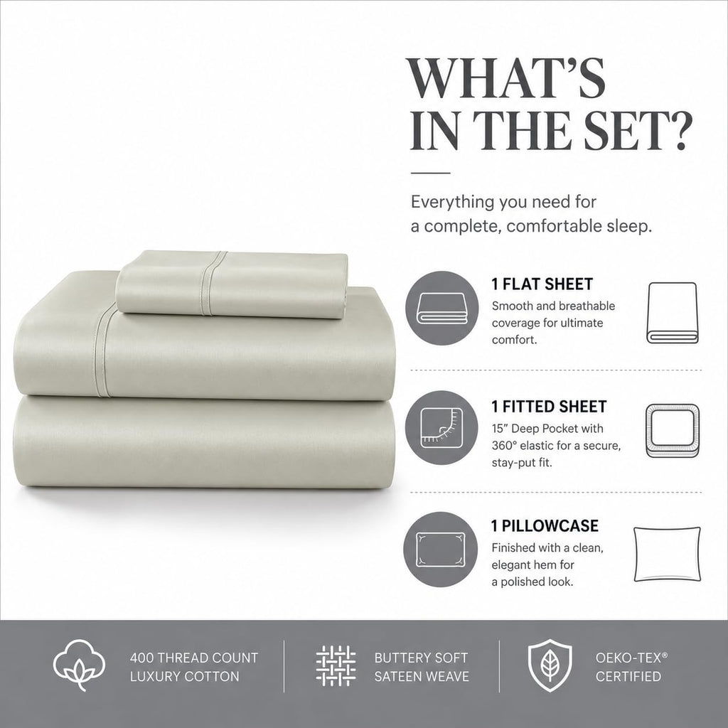 Bed Sheets, 400 Thread Count Sheets Cotton Bed Set - Linen