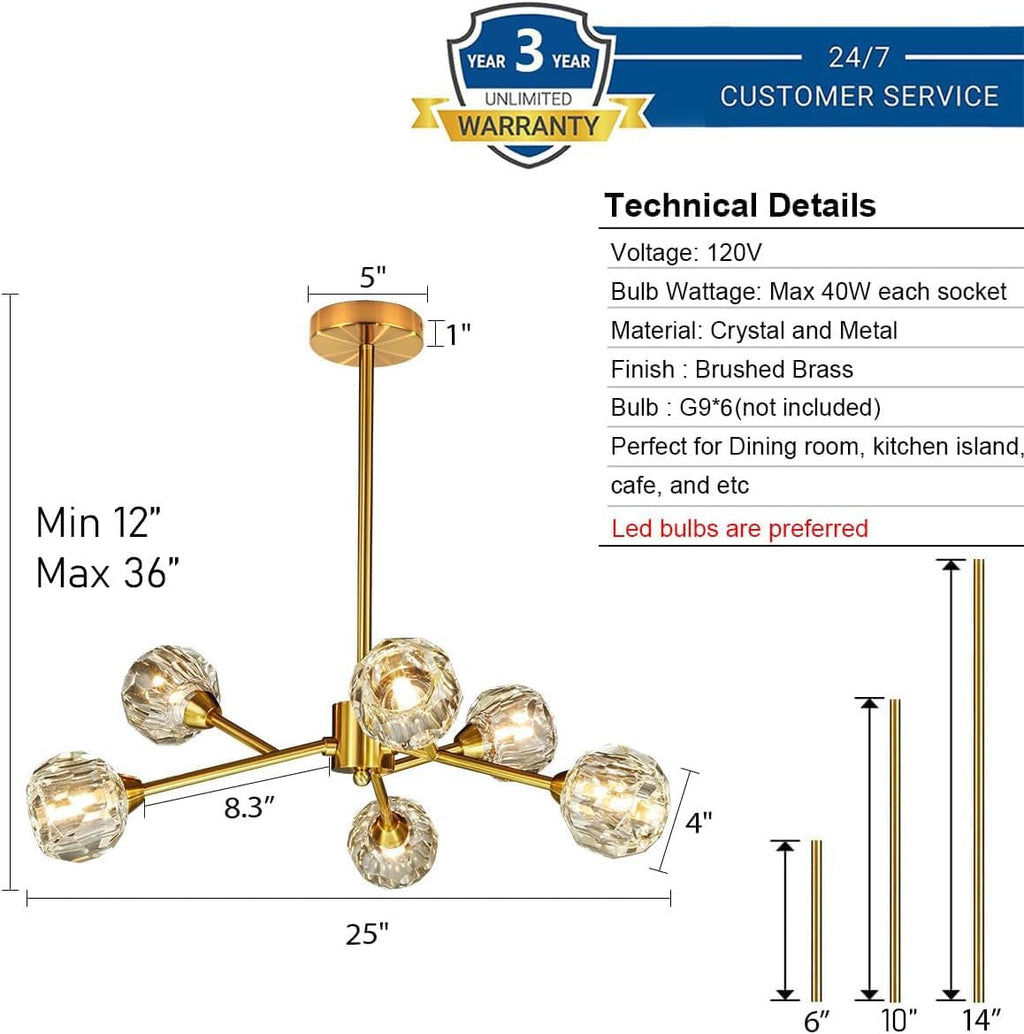 6-Light Gold Modern Crystal Chandelier