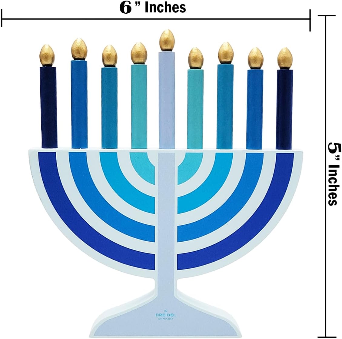 Mini Blue Hanukkah , 5" Inch Children Wooden Chanukah Set with Removable Wooden Candles, 3" Inch Dreidel, and Gelt