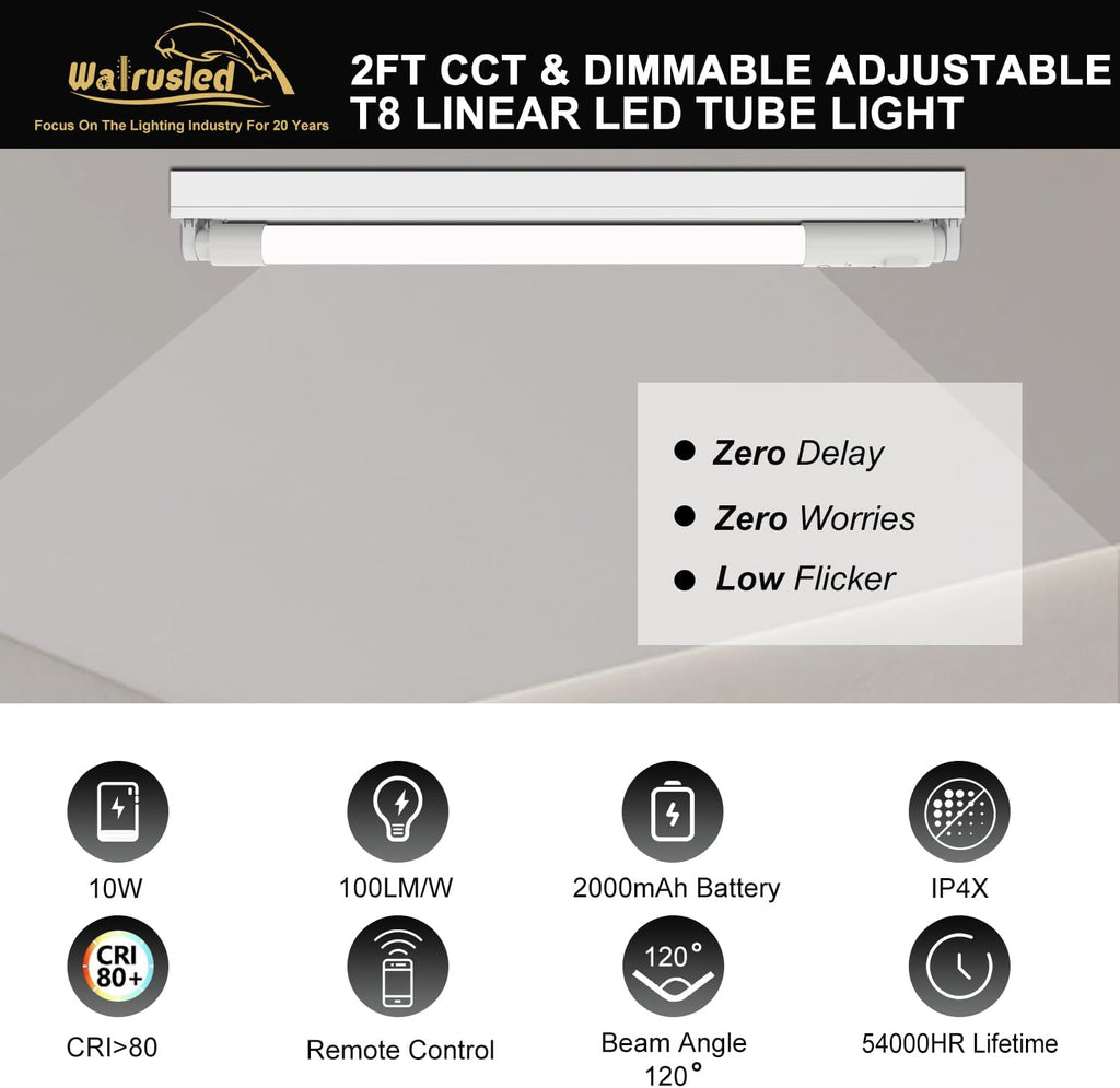 T8 LED Emergency Tube Light 2FT with Battery Backup,Remote,Dimmable,IP4X,CCT,10W,Fluorescent Tube Replacement 2