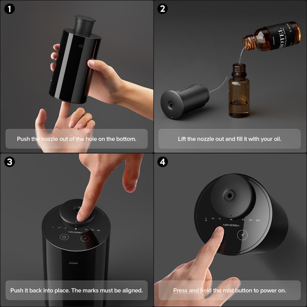 Waterless Essential Oil Diffuser Starter Kit with 30mL Hotel Fragrance Oil Inspired by Four Seas, Battery Operated