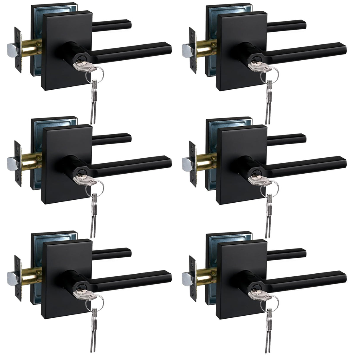 Long Plate Keyed Entry Lever Lock for Exterior Door and Front Door in Black,MDC894-DB-ET-6P