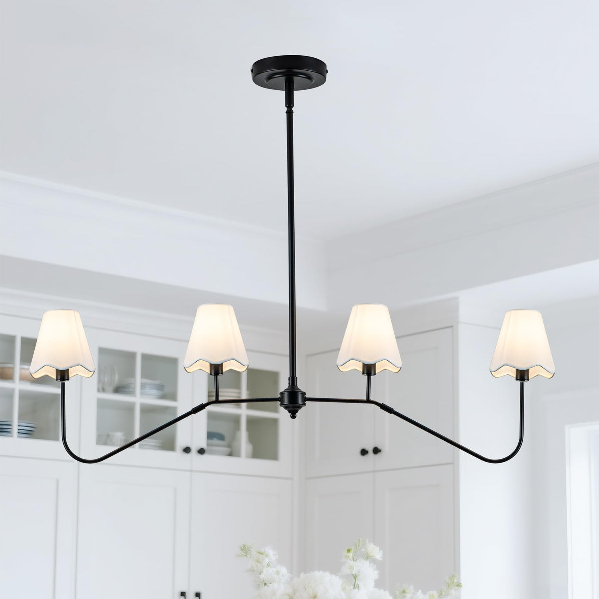 47" Modern Linear Dining Room Light Fixture,4-Light Black Chandelier