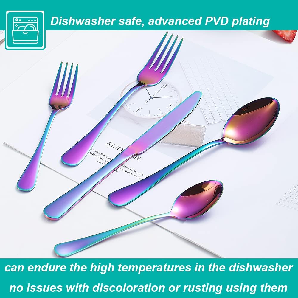 Rainbow Silverware Set,40-Piece Stainless Steel Flatware Set for 8