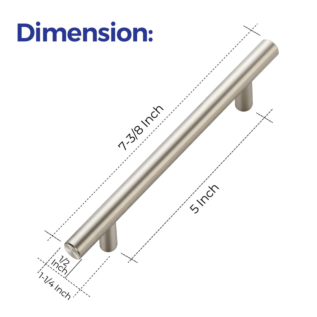 Brushed Nickel 7.38" Length Cabinet Handles 5" Hole Center 32 Pack