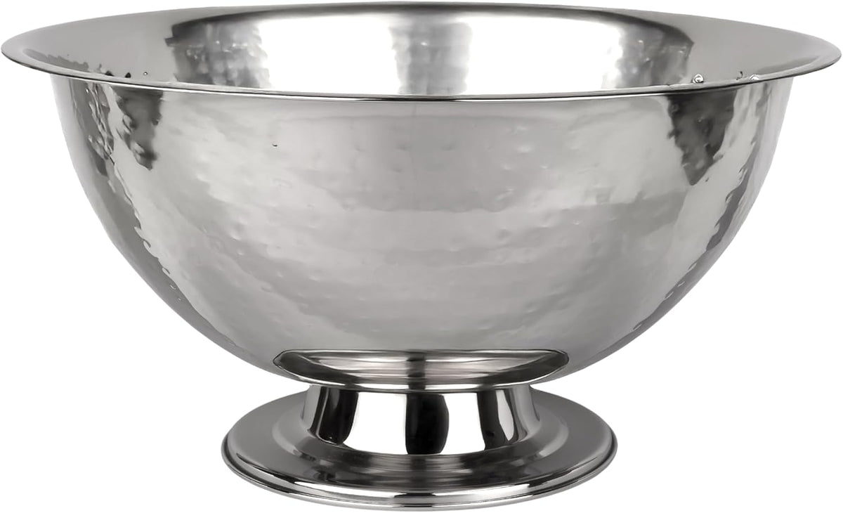 16" Footed Champagne Bucket, Beverage Tub, Wine and Champagne Server, Stainless Steel with Hammered Silver Finish