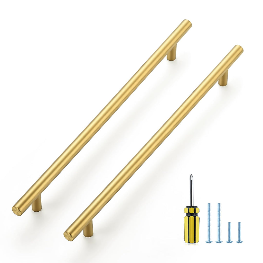 Brushed Gold Cabinet Handles,Round T Pulls,10 Inch,10 Pack