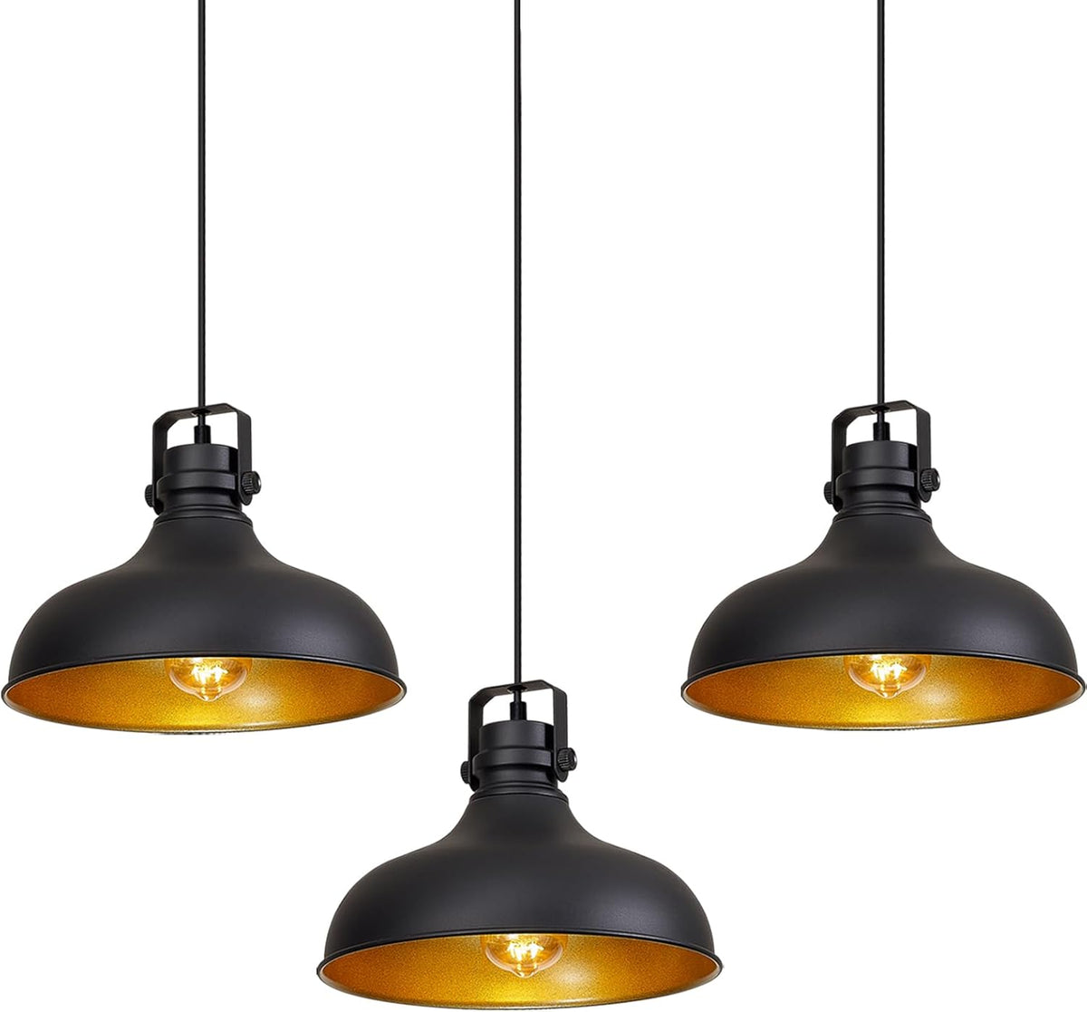 Black Farmhouse Pendant Lights Matte Pendant Lighting for Kitchen Island Industrial Adjustable Height Vintage Dome