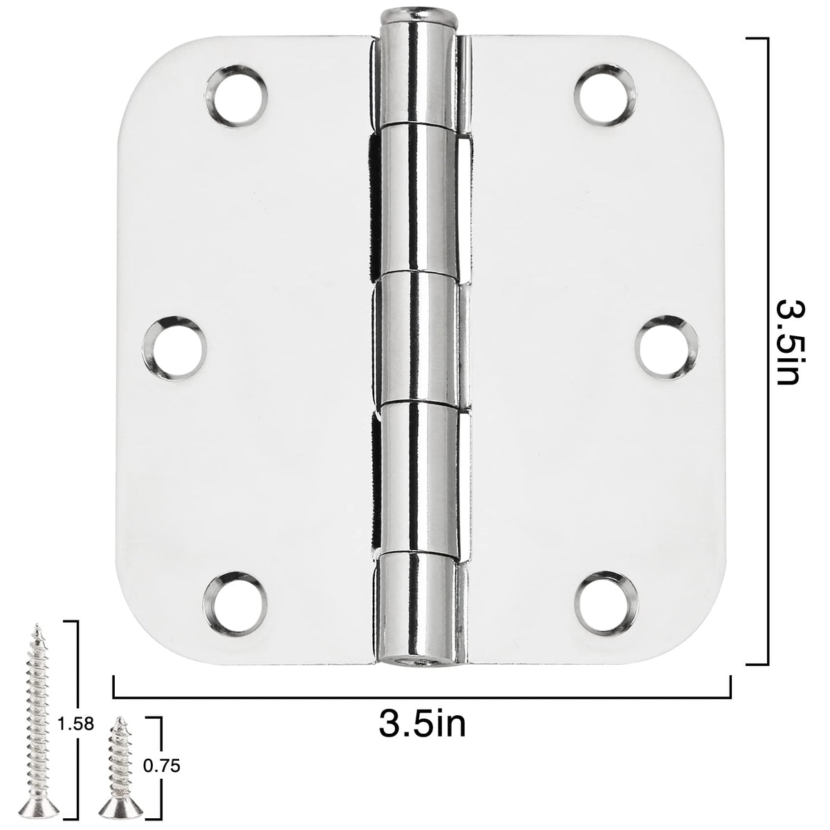12 Pack Rounded Door Hinges 3.5 Inch 5/8" Radius Polished Chrome