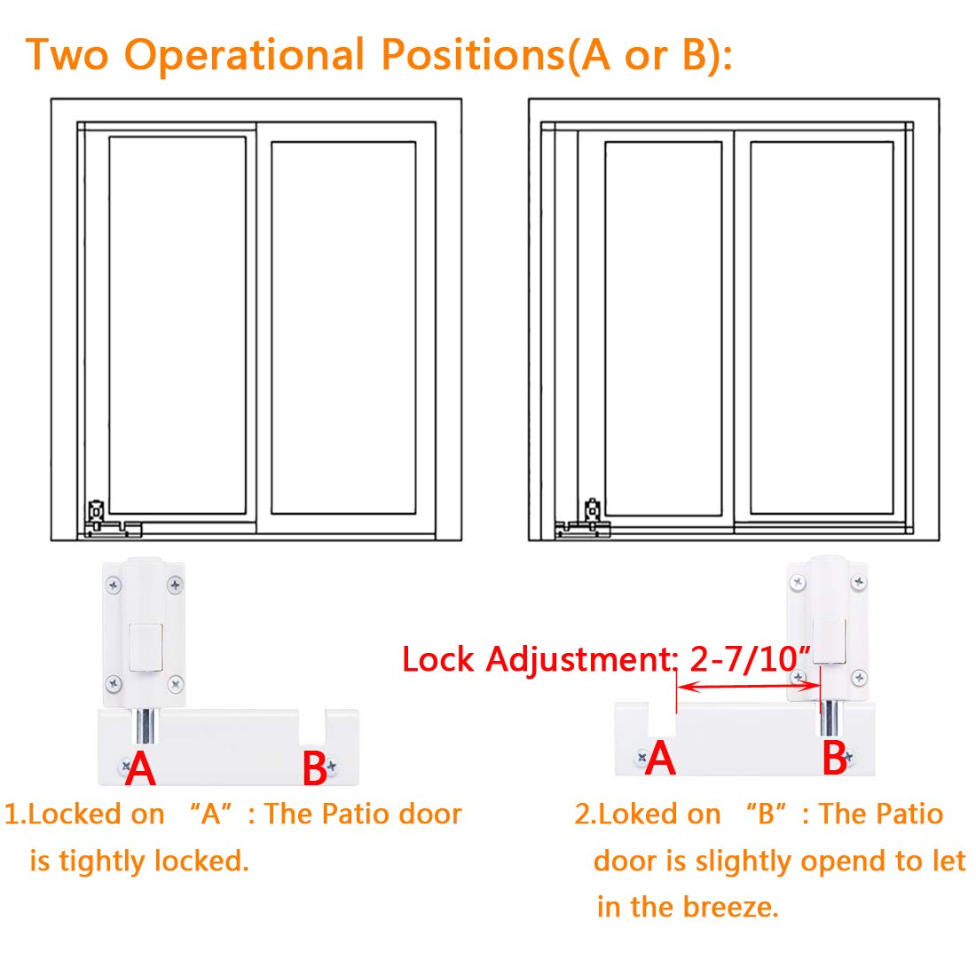 Patio Sliding Door Security Foot Lock Kick Lock, Fits on Top Rail-Childproof patio Door guardian-or Bottom Rail-Foot