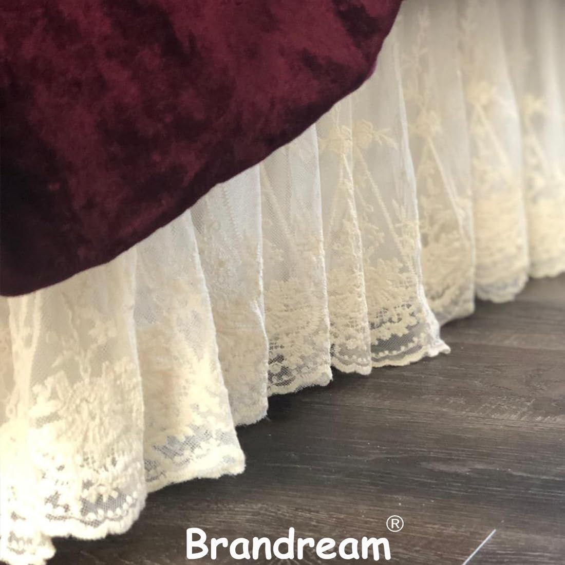 Lace Bed Skirt Boho Bohemian Girl Baby Nursery Crib Bed Skirt Dust Ruffle - Solid Color Romantic Cream Off White