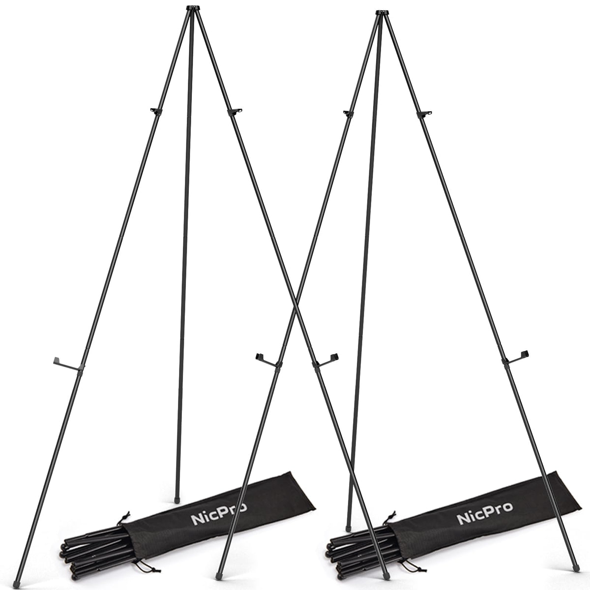 2 Pack 63 Inches Easel Stand for Sign, Black, with Carry Bags