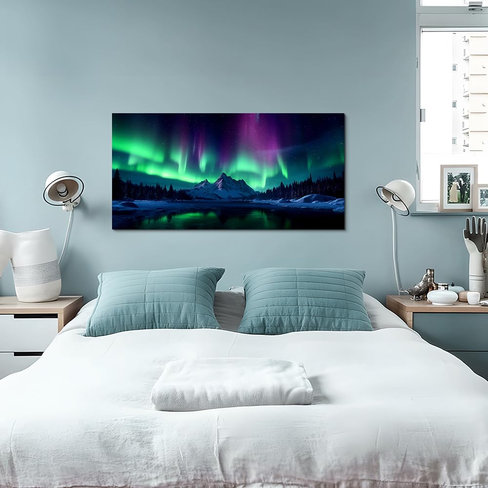 A Borealis Wall Art Canvas: Northern Lights Painting Picture Large Print Decor Artwork Bedroom Office
