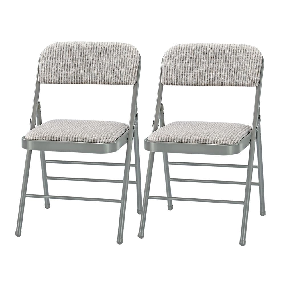 Pack of 2 (Fabric/Vinyl) Steel Frame Metal Foam Padded Folding Chairs (Black, Gray, White) (2-Pack - Fabric White)