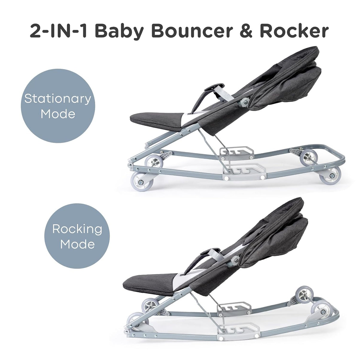 Rocking Baby Bouncer with Canopy, Mode Rocking & Rolling Infant Seat, Portable Baby Chair for 0-18 Months(Grey)