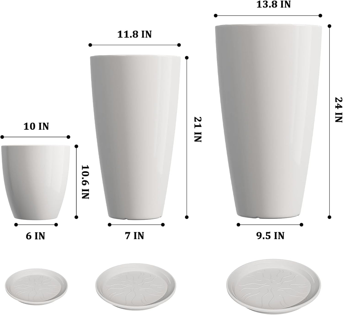 24,21,11 inch Large Planters with Drainage Hole & Saucer, Set of 3 Plant Pots Tall Planter for Indoor & Outdoor