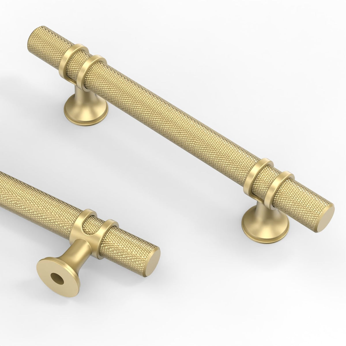 10 Pack 3.75 Inch(96mm) Knurled Brushed Gold Kitchen Cabinet Handles, Cabinet Pulls Kitchen Cabinet Hardware Cupboard