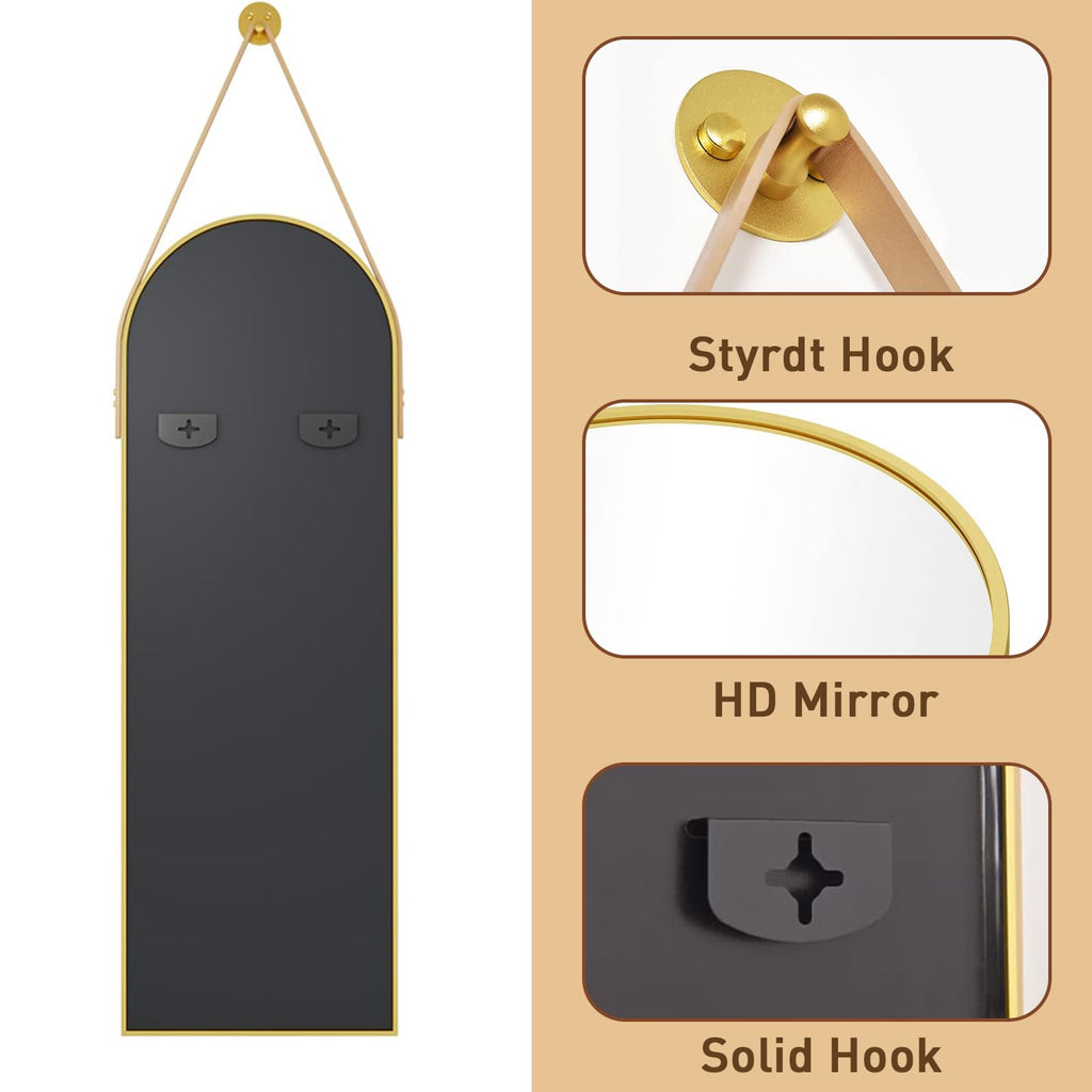 Full Length Mirror Wall Mounted, 48"x16" Arch Hanging Mirror (Gold)