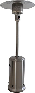 Industrial 46,000 BTU Standing Patio Heater, Steel Gray Aluminum Outdoor Heater with Wheels, Safety Shut-Off &