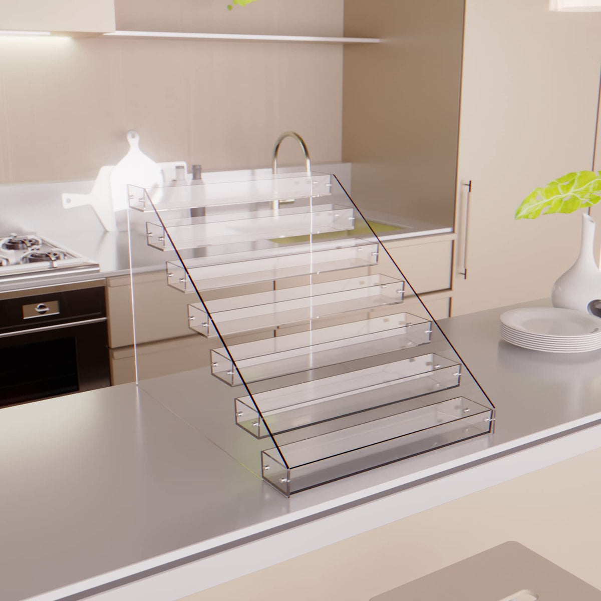 Tiered Spice Rack Acrylic, 7 Tier Clear Spice Rack Organizer for Cabinet, Vertical Spice Rack Shelf Durable Kitchen