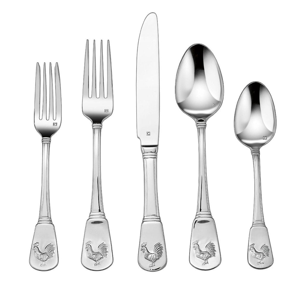 CFE-01-FR20 60-Piece Stainless Steel Flatware Set - French Rooster Pattern, Heavy-Gauge Handcrafted Silverware