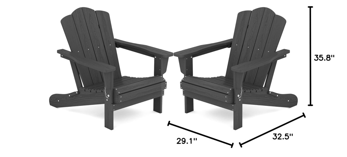 Folding Adirondack Chair Set of 2 with Cup Holder, Grey