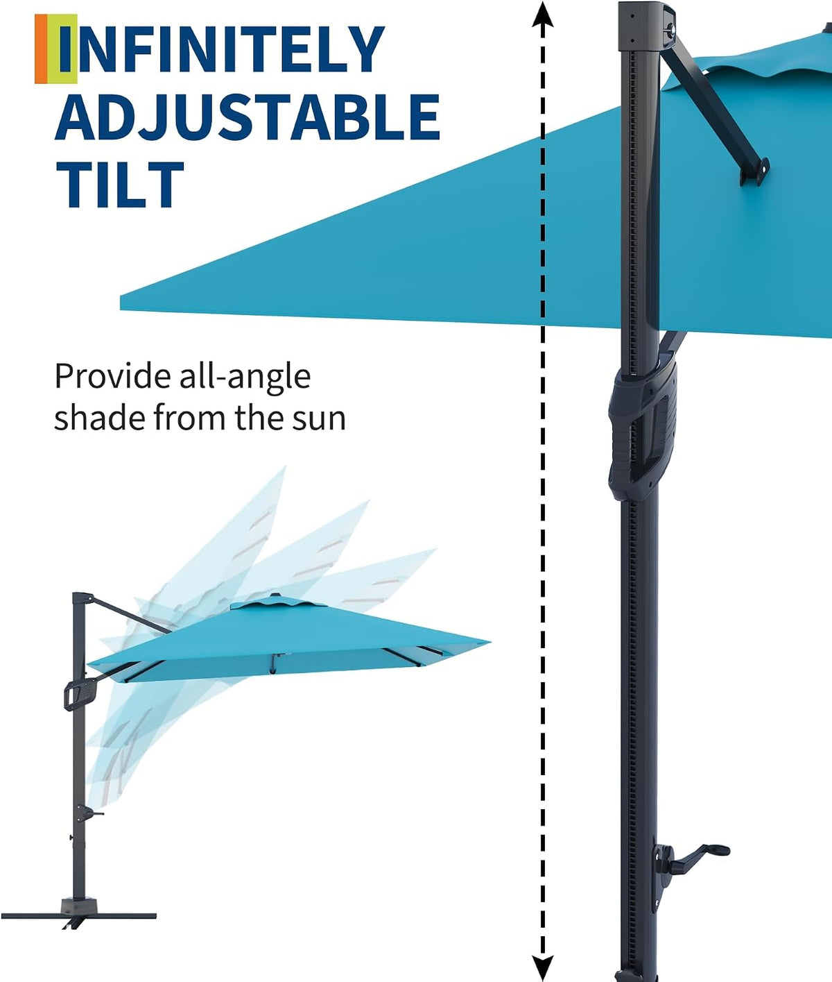 10' x 10' Heavy Duty Square Cantilever Umbrella, Aluminum Offset Outdoor Patio Umbrella with 360-Degree Rotation Pool