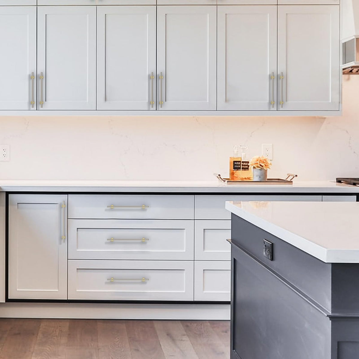 10 Pack Brushed Satin Nickel and Gold Cabinet Pulls 6.3 Inch(160MM) Hole Centers Kitchen Cabinet Handles Cabinets