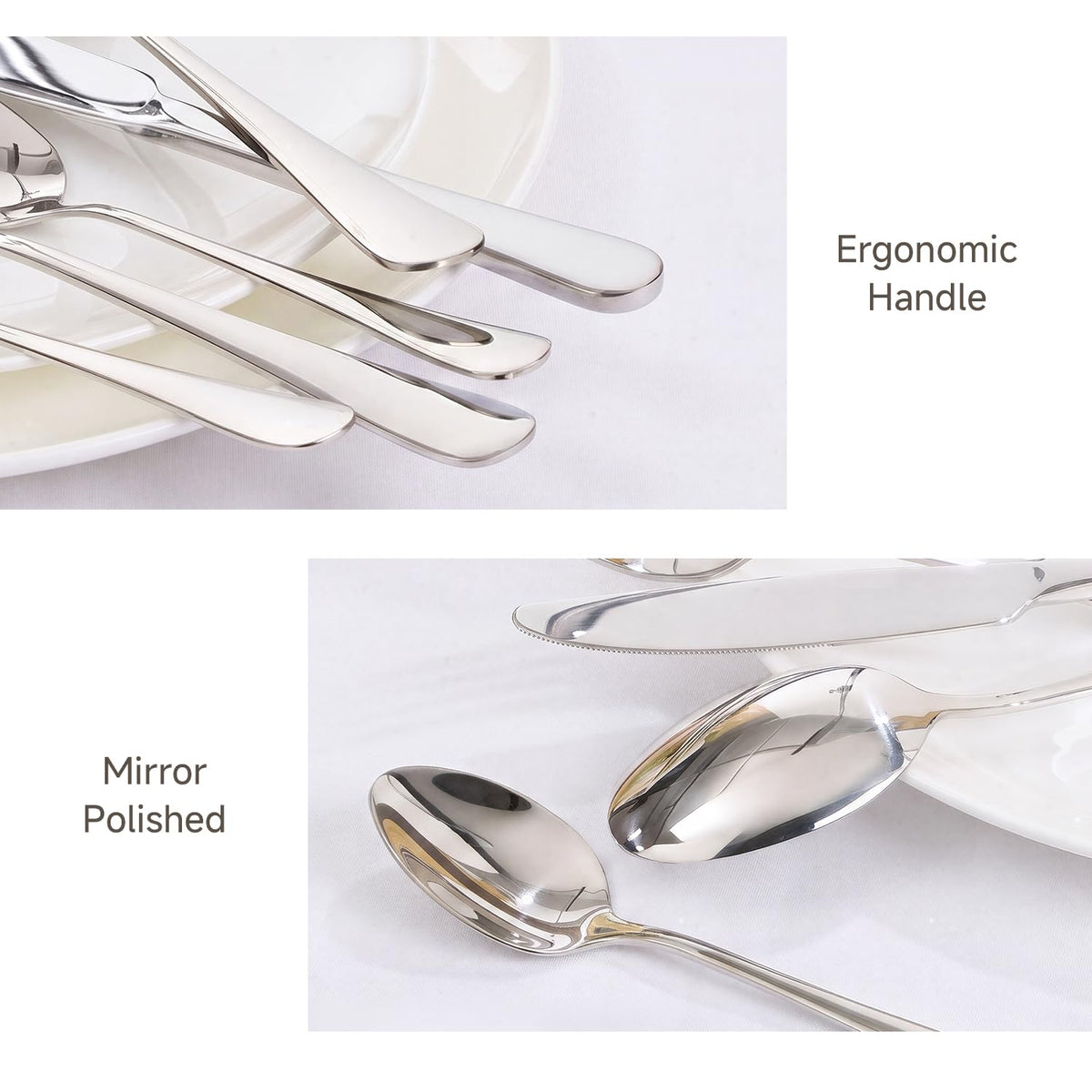 60PCS Silverware Set Service for 12, Premium Stainless Steel Flatware Set Mirror Polished, Modern Kitchen Cutlery Set