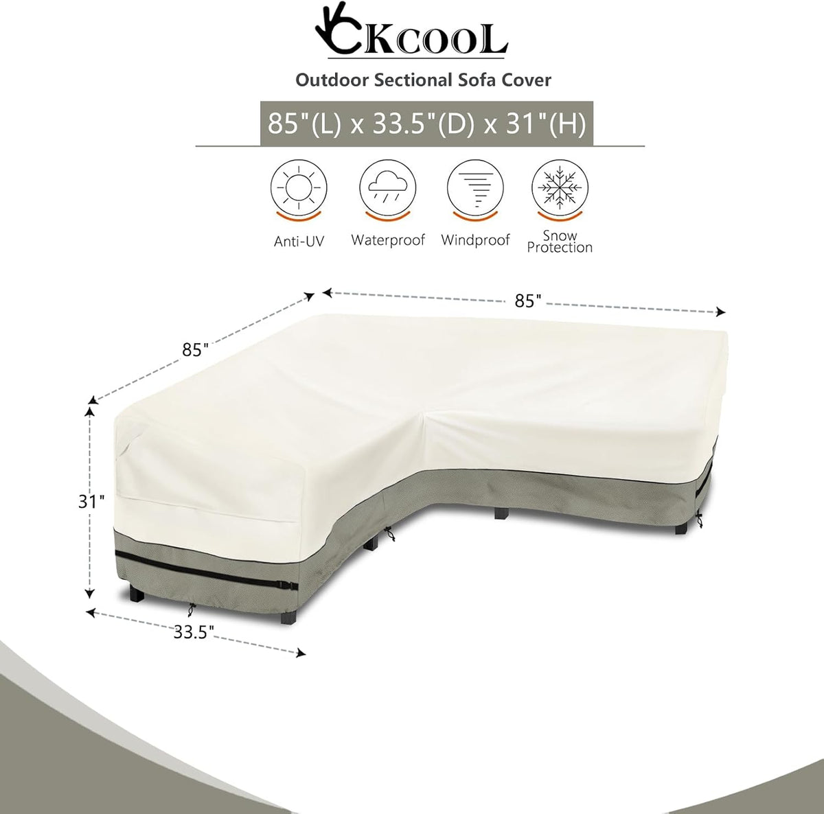 Outdoor Sectional Cover,V Shaped Patio Furniture Covers for 5-Seater Outdoor Sectional Furniture Couch 85"(85''L) x