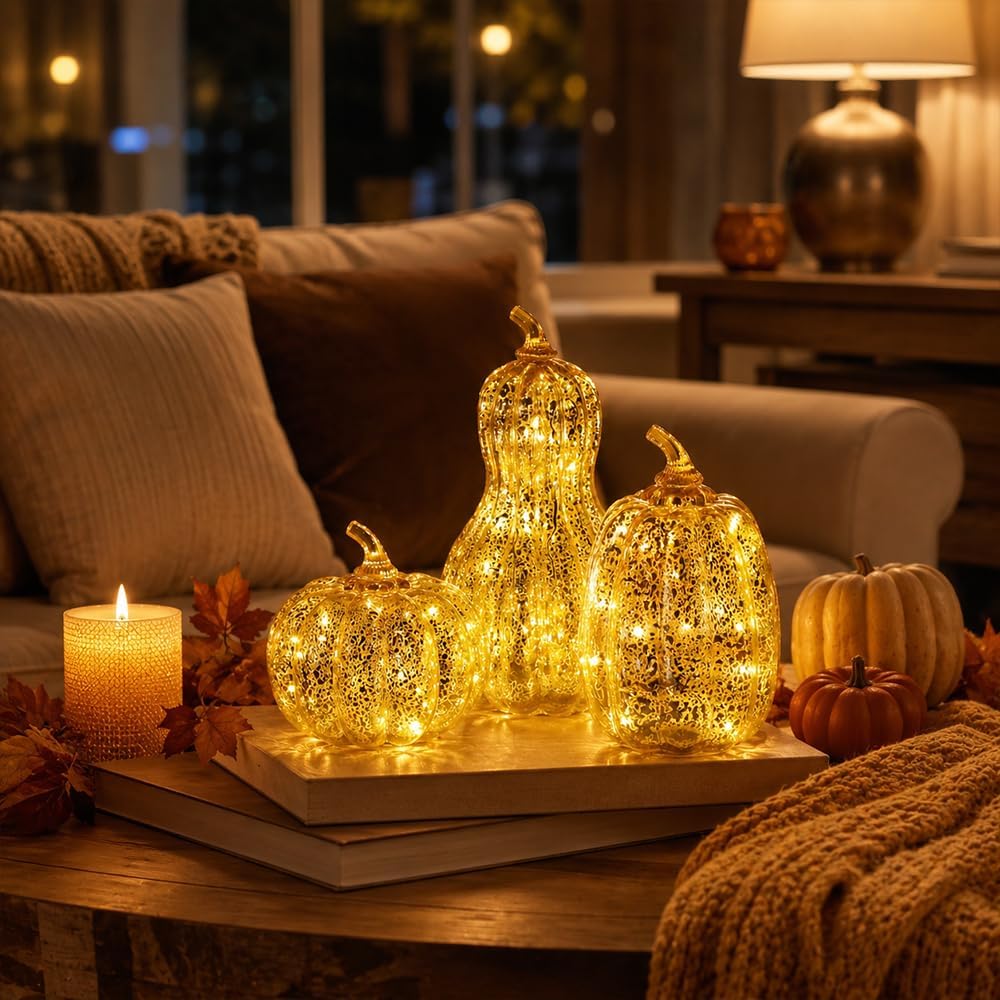 Lighted Glass Pumpkin Decor