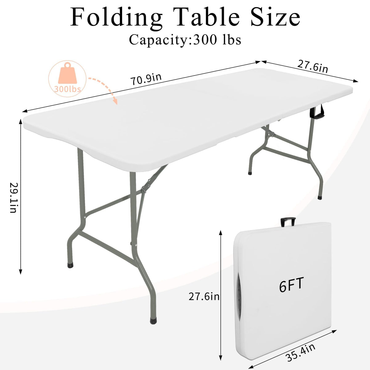 Set of 2 Folding Tables with Carrying Handle Lightweight 6FT Rectangular Portable Plastic Camping Table Steel Legs