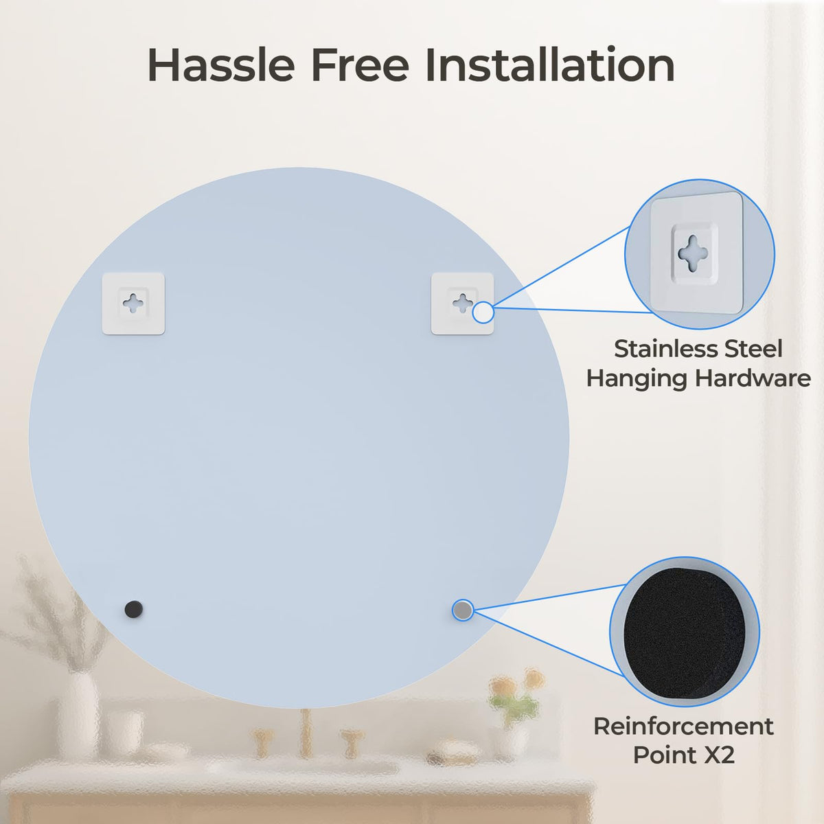 30" Round Frameless Wall Mirror with Beveled Edge