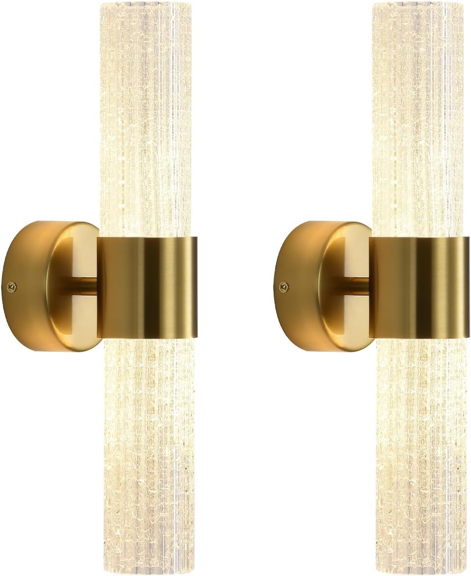 Crystal Sconces Wall Lighting, Gold Wall Sconces Set of 2, LED Crystal Sconces Set of 2, Wall Lights for Bedroom