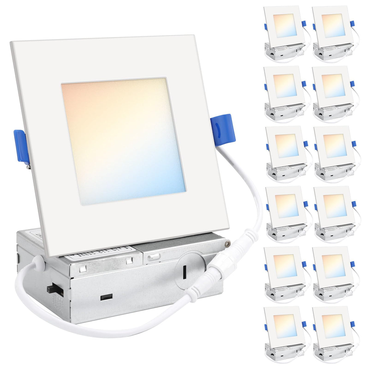 4 Inch Square LED Recessed Lighting 12 Pack, 5CCT, 9W, Dimmable